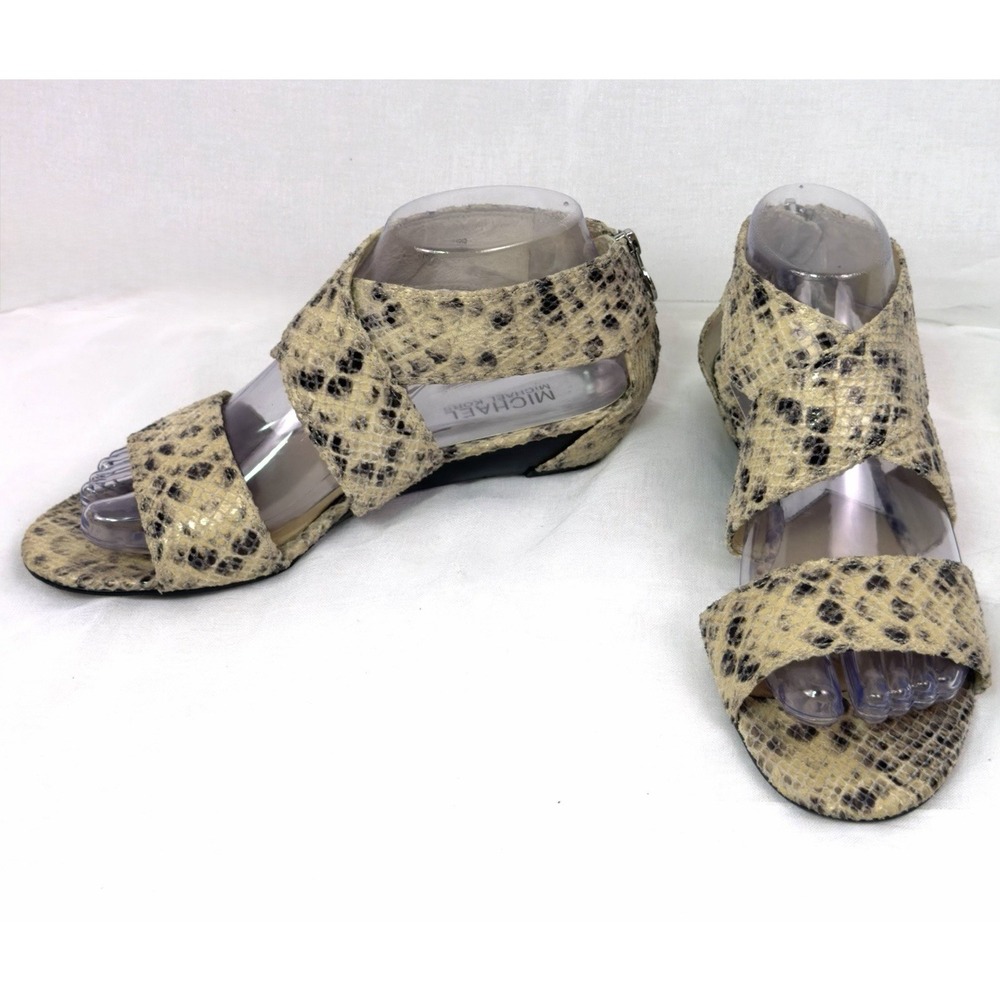 Michael Kors Women 7.5M Snake Print Leather Sandals Back Zip Low Heel Animal